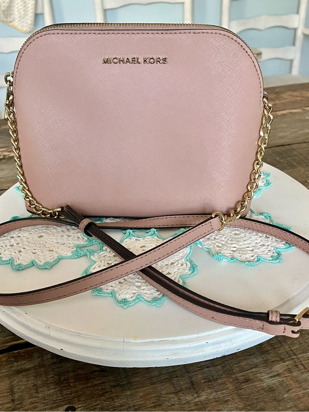 Michael Kors Blush Saffiano Leather Crossbody Bag with Gold Hardware